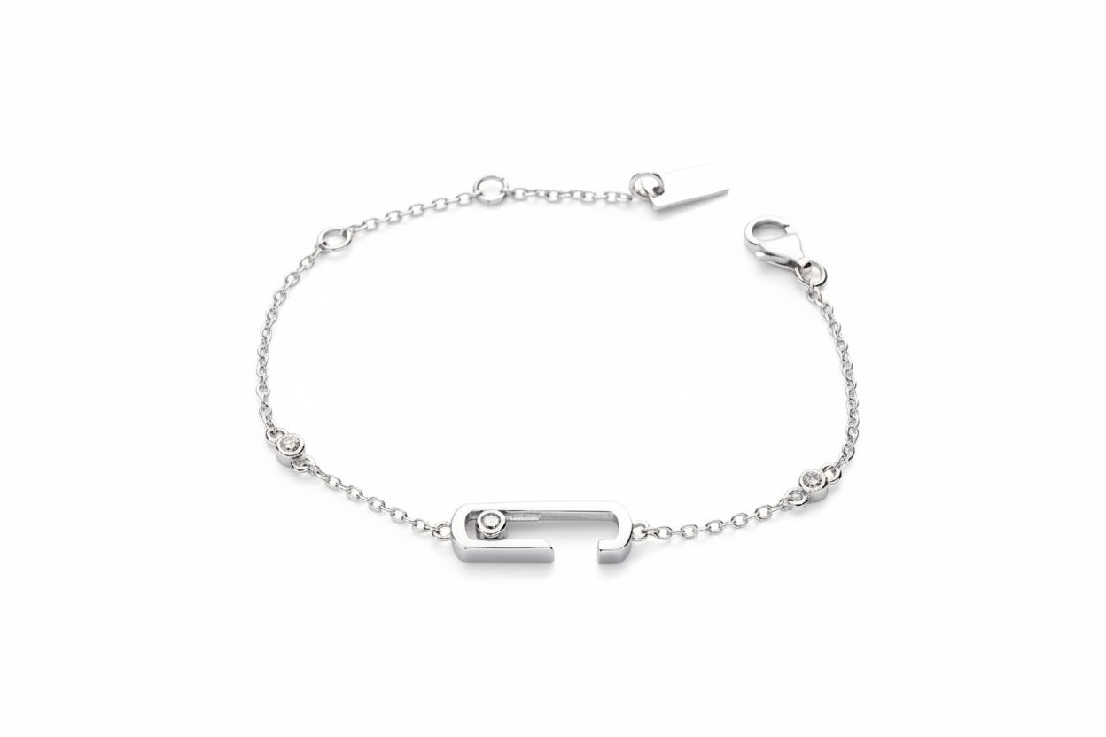 925 sterling silver move style chain bracelet for women, no stone, minimalist chain bracelet, white finish