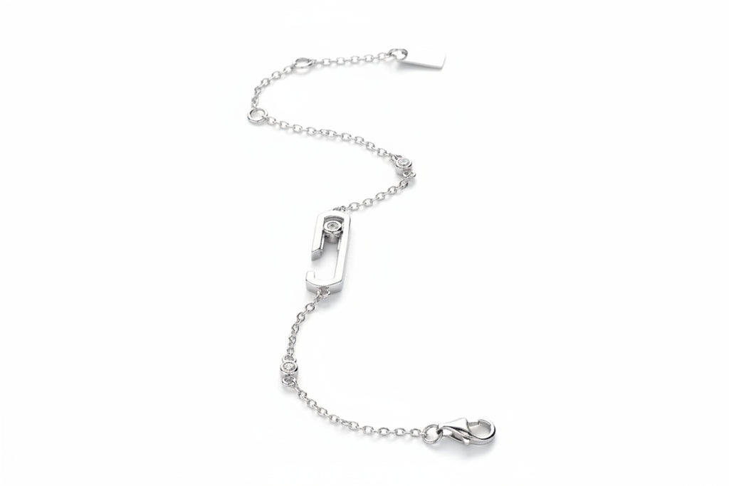 925 sterling silver move style chain bracelet for women, no stone, minimalist chain bracelet, white finish