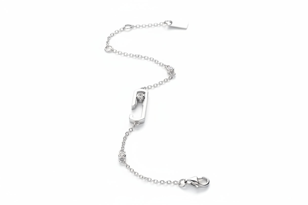 925 sterling silver move style chain bracelet for women, no stone, minimalist chain bracelet, white finish