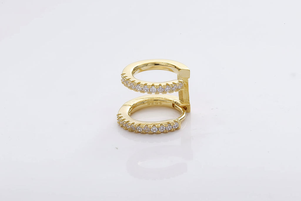 925 sterling silver double hoop huggie earrings with zircon stones, round illusion earrings for women