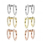 925 sterling silver double hoop huggie earrings with zircon stones, round illusion earrings for women