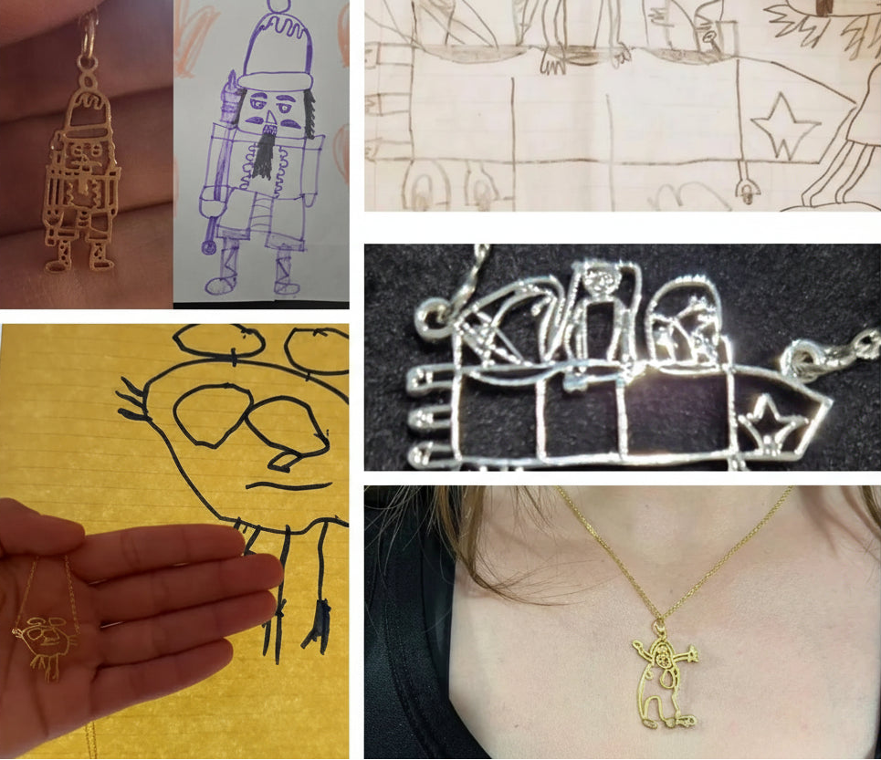 Personalized Kids Drawing Necklace ,Custom Family Artwork Jewelry in Stainless Steel