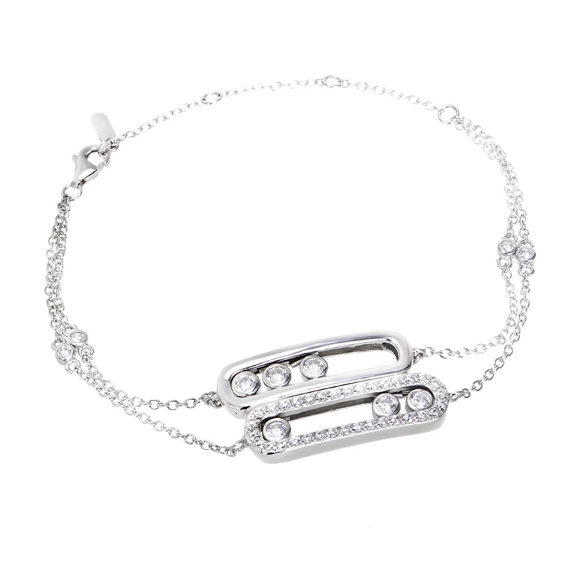 925 sterling silver double move buckle bracelet for women, adjustable chain bracelet in silver finish