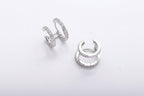 925 sterling silver double hoop huggie earrings with zircon stones, round illusion earrings for women