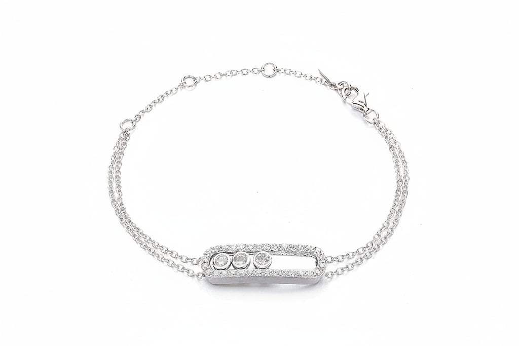 “925 sterling silver move stone bracelet with clear zircon, adjustable women’s bracelet in silver, gold and rose gold”
