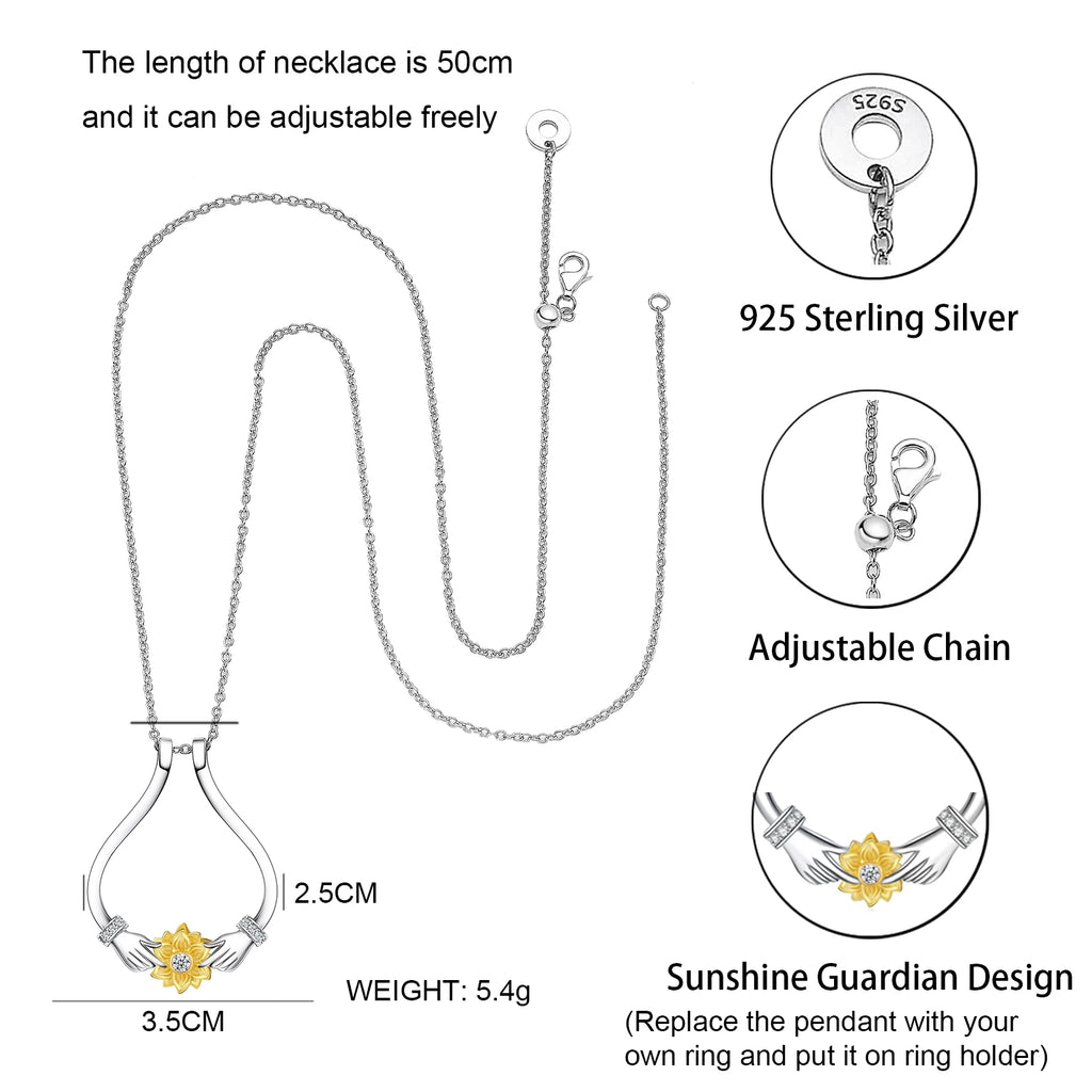925 sterling silver adjustable ring holder necklace with heart-shaped pendant