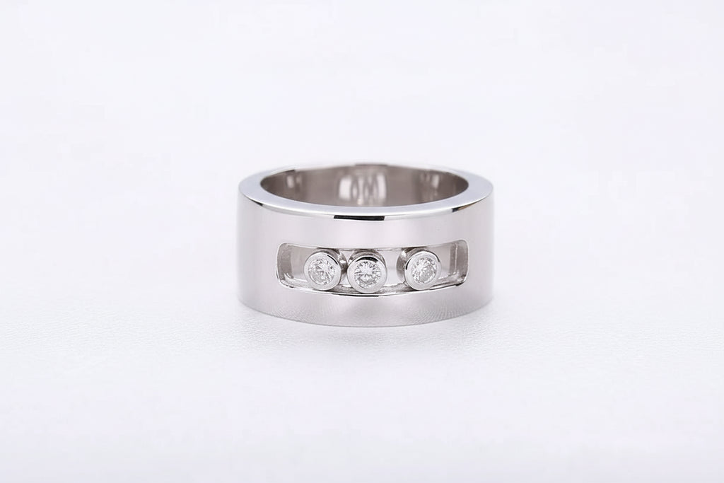 925 sterling silver wide band ring with clear zircon stones, move stone design, channel setting, silver ring