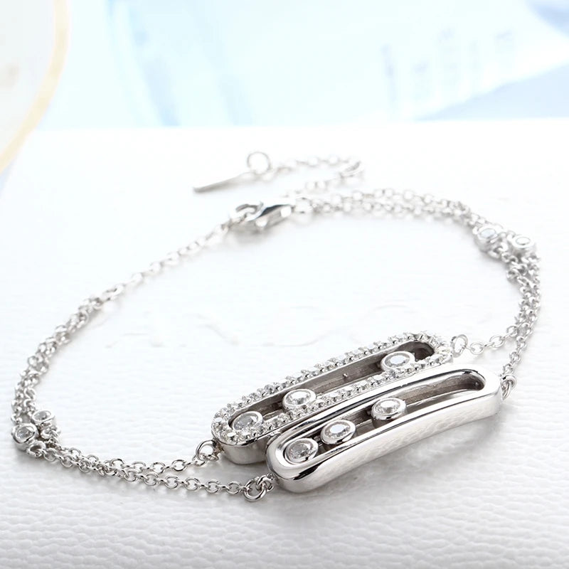 925 sterling silver double move buckle bracelet for women, adjustable chain bracelet in silver finish