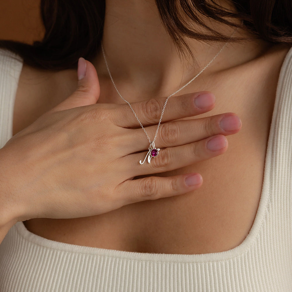 Stainless steel personalized alphabet necklace with birthstone charm, 42+8 cm adjustable chain, gold or silver color, featuring a small 10×6 mm pendant.