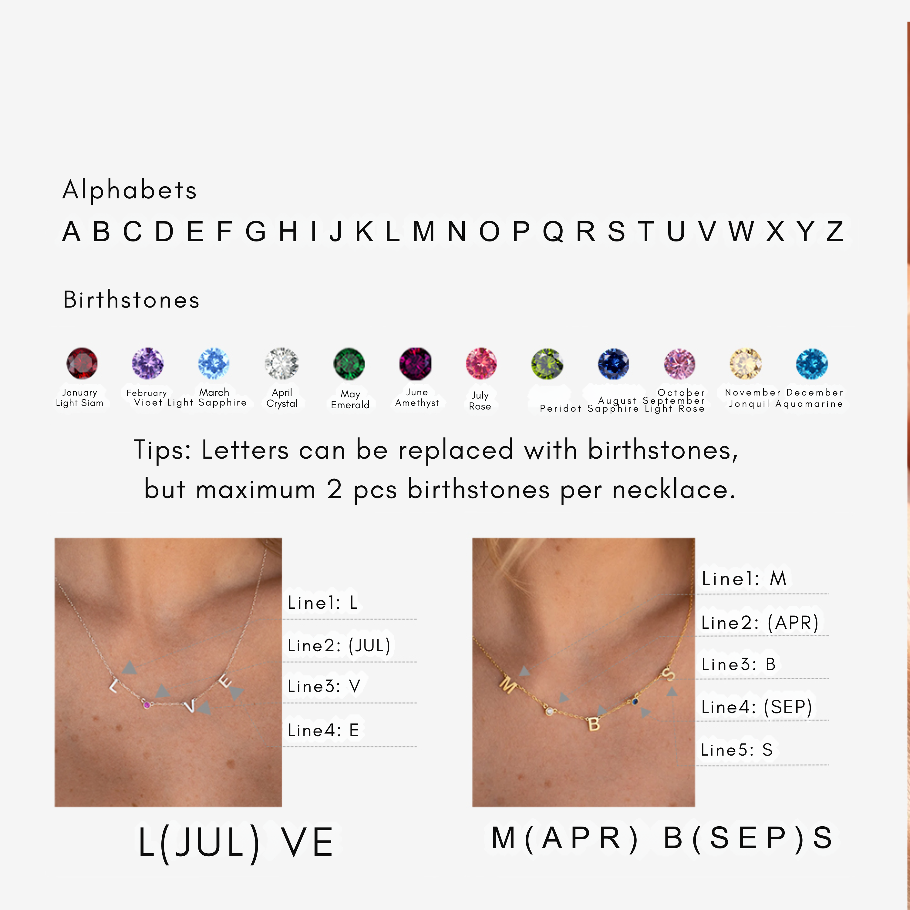 Custom Name Birthstone Necklace , DIY Letter Pendant Necklace , Personalized Side Pendant Jewelry for Women