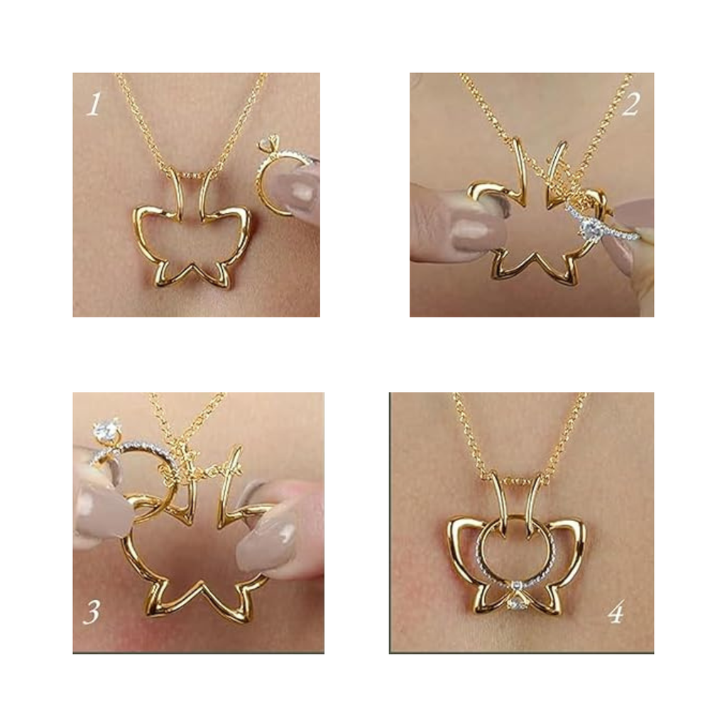 925 Sterling Silver Ring Holder Necklace – Adjustable Ring Keeper Pendant with Butterfly Outline Design