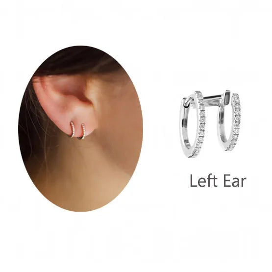 925 sterling silver double hoop huggie earrings with zircon stones, round illusion earrings for women