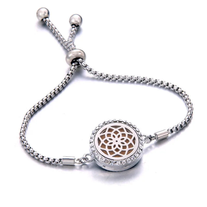 Aromatherapy Diffuser Bracelet, Adjustable Stainless Steel Essential Oil Locket Bangle for Women