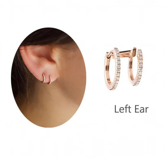 925 sterling silver double hoop huggie earrings with zircon stones, round illusion earrings for women