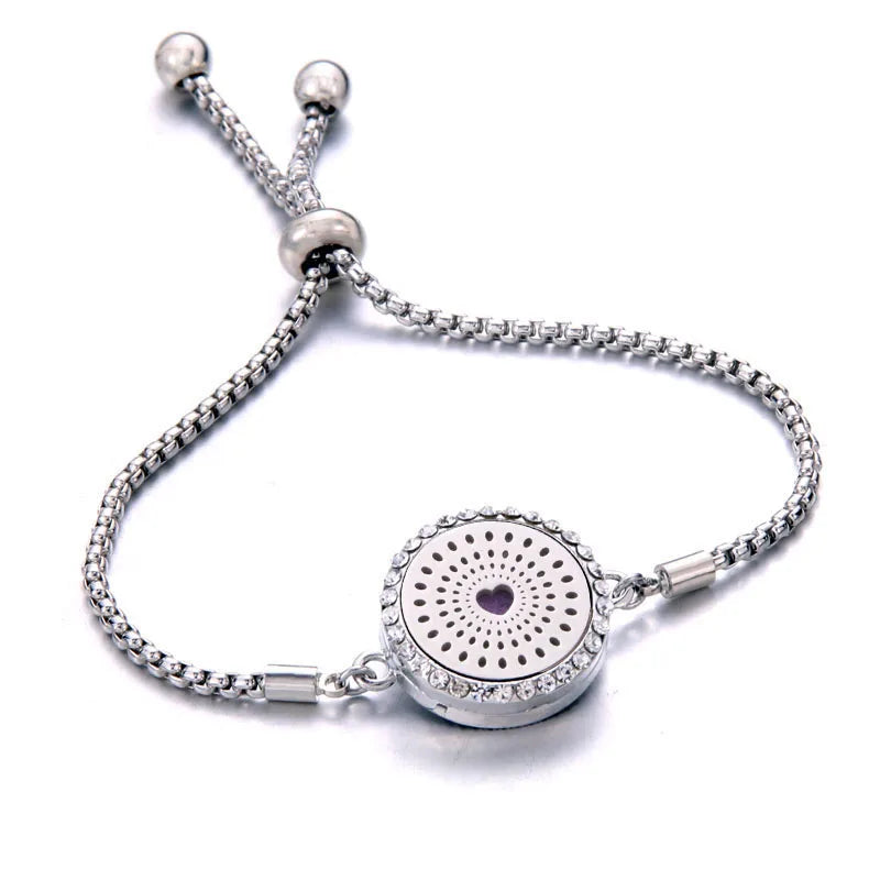 Aromatherapy Diffuser Bracelet, Adjustable Stainless Steel Essential Oil Locket Bangle for Women