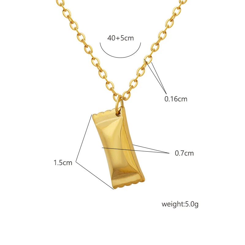 18K gold plated stainless steel pearl pendant necklace with minimalist geometric design, bead chain, adjustable unisex jewelry on white background