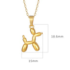 18K gold plated stainless steel balloon dog pendant necklace with cute animal design on a link chain, unisex jewelry on white background