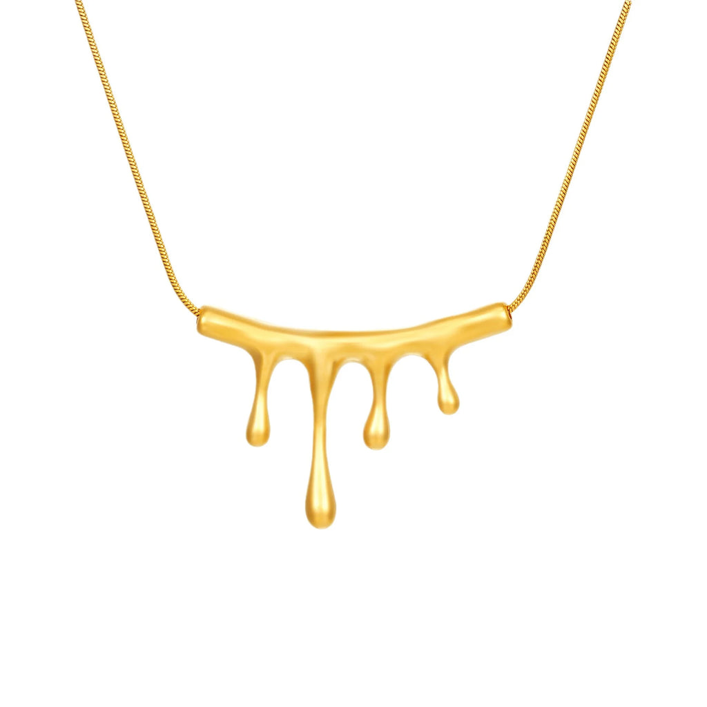 18K gold plated stainless steel lava drop pendant necklace with irregular geometric design and adjustable chain on white background