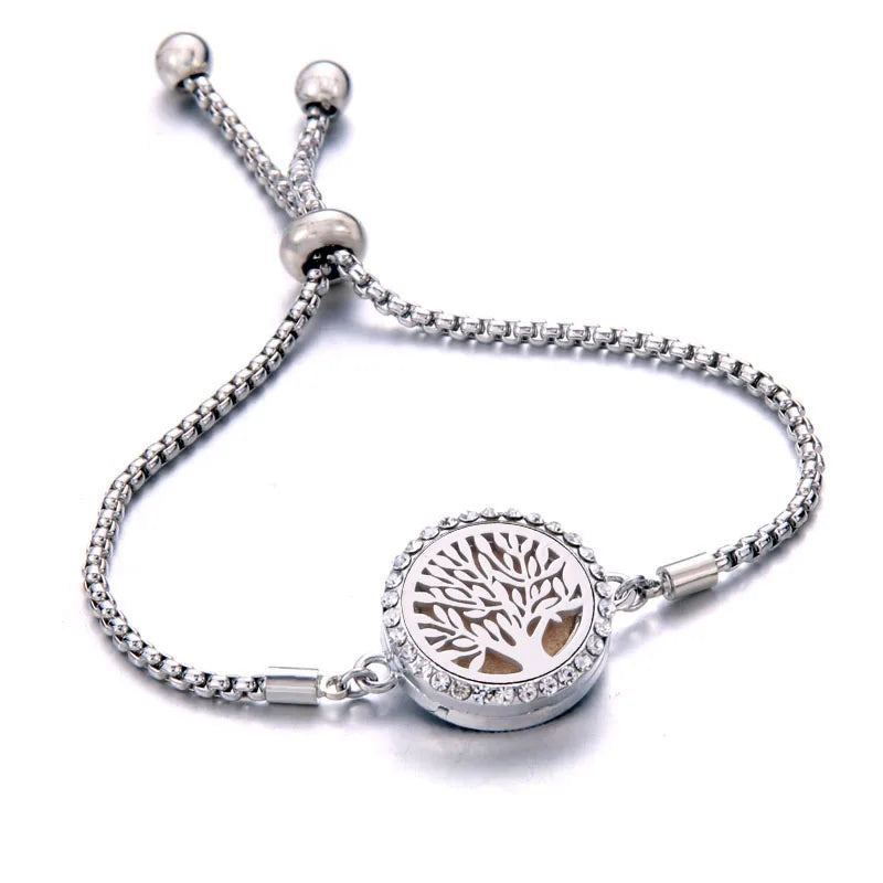 Aromatherapy Diffuser Bracelet, Adjustable Stainless Steel Essential Oil Locket Bangle for Women