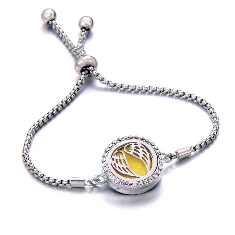 Aromatherapy Diffuser Bracelet, Adjustable Stainless Steel Essential Oil Locket Bangle for Women