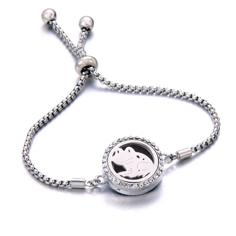 Aromatherapy Diffuser Bracelet, Adjustable Stainless Steel Essential Oil Locket Bangle for Women