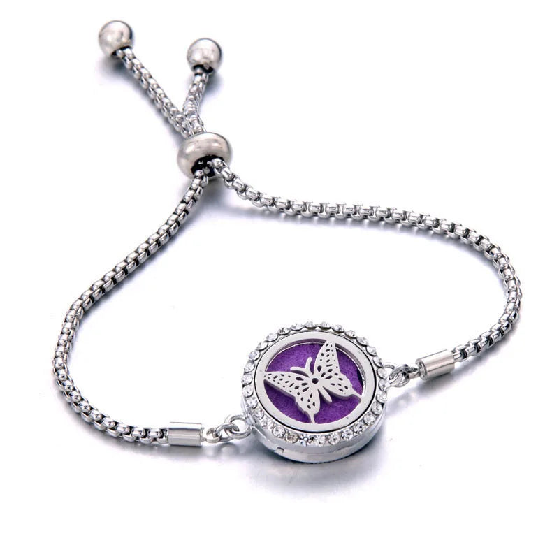 Aromatherapy Diffuser Bracelet, Adjustable Stainless Steel Essential Oil Locket Bangle for Women