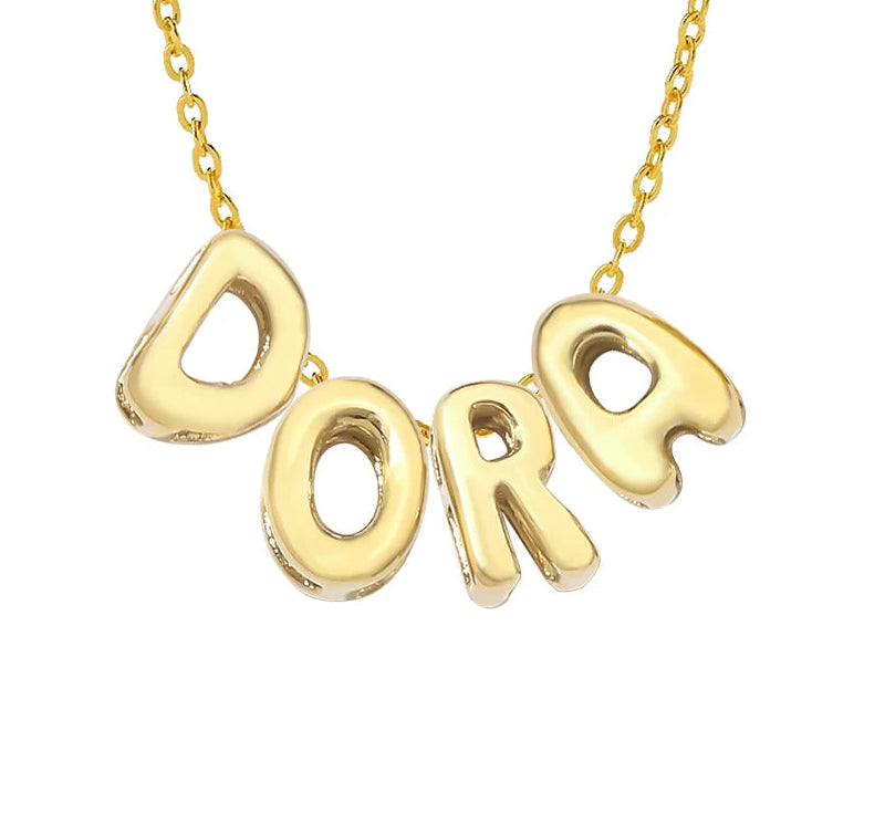 3D bubble name necklace, custom name necklace, stainless steel necklace, gold plated name necklace, silver name necklace, personalized jewelry for women, bubble letter pendant, custom letter necklace, trendy name necklace, high end personalized jewelry