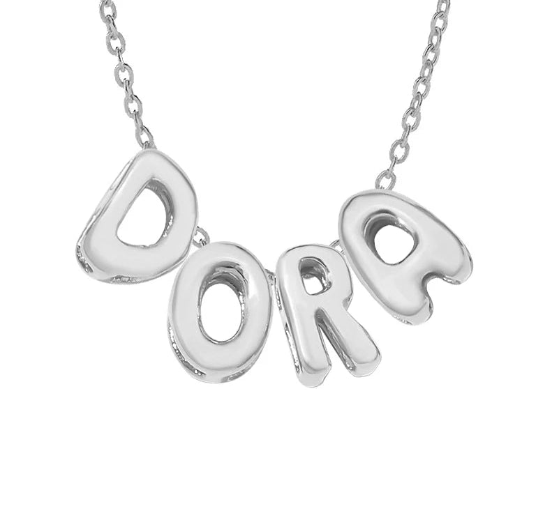3D bubble name necklace, custom name necklace, stainless steel necklace, gold plated name necklace, silver name necklace, personalized jewelry for women, bubble letter pendant, custom letter necklace, trendy name necklace, high end personalized jewelry