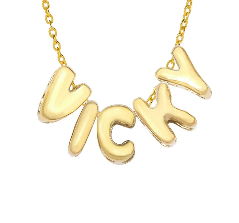 3D bubble name necklace, custom name necklace, stainless steel necklace, gold plated name necklace, silver name necklace, personalized jewelry for women, bubble letter pendant, custom letter necklace, trendy name necklace, high end personalized jewelry