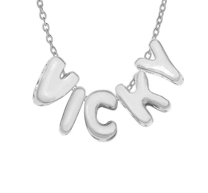 3D bubble name necklace, custom name necklace, stainless steel necklace, gold plated name necklace, silver name necklace, personalized jewelry for women, bubble letter pendant, custom letter necklace, trendy name necklace, high end personalized jewelry