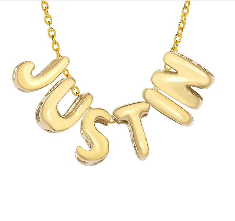 3D bubble name necklace, custom name necklace, stainless steel necklace, gold plated name necklace, silver name necklace, personalized jewelry for women, bubble letter pendant, custom letter necklace, trendy name necklace, high end personalized jewelry