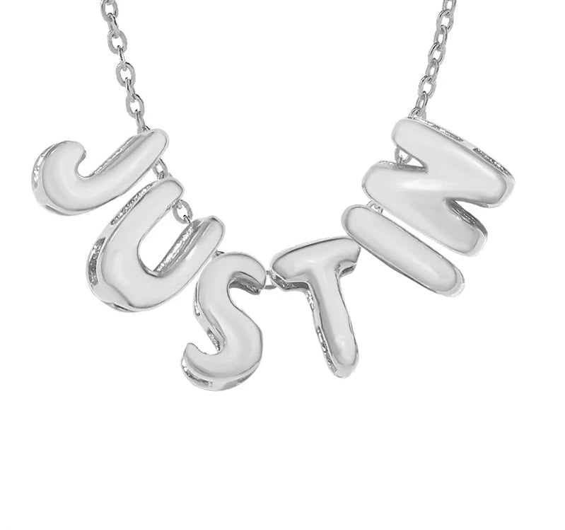 3D bubble name necklace, custom name necklace, stainless steel necklace, gold plated name necklace, silver name necklace, personalized jewelry for women, bubble letter pendant, custom letter necklace, trendy name necklace, high end personalized jewelry