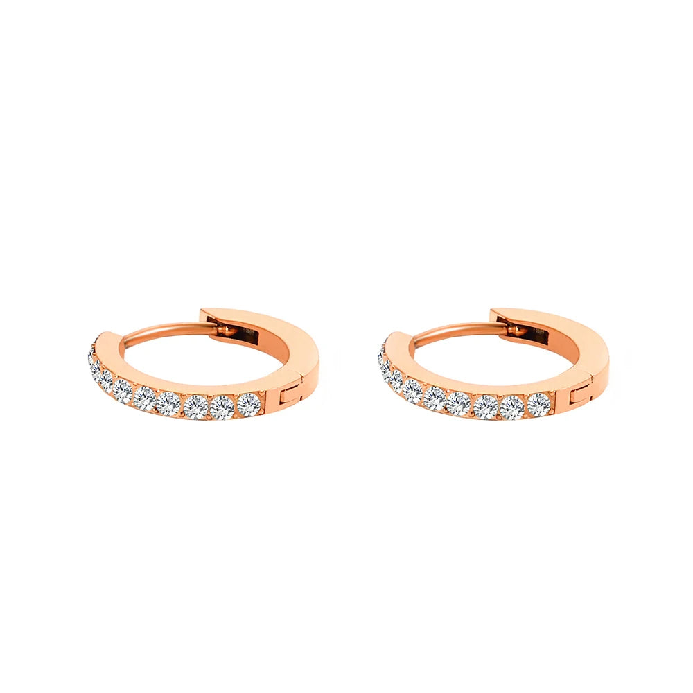 14K Gold Plated Birthstone Hoop Earrings , Stainless Steel CZ Stone Circle Hoops