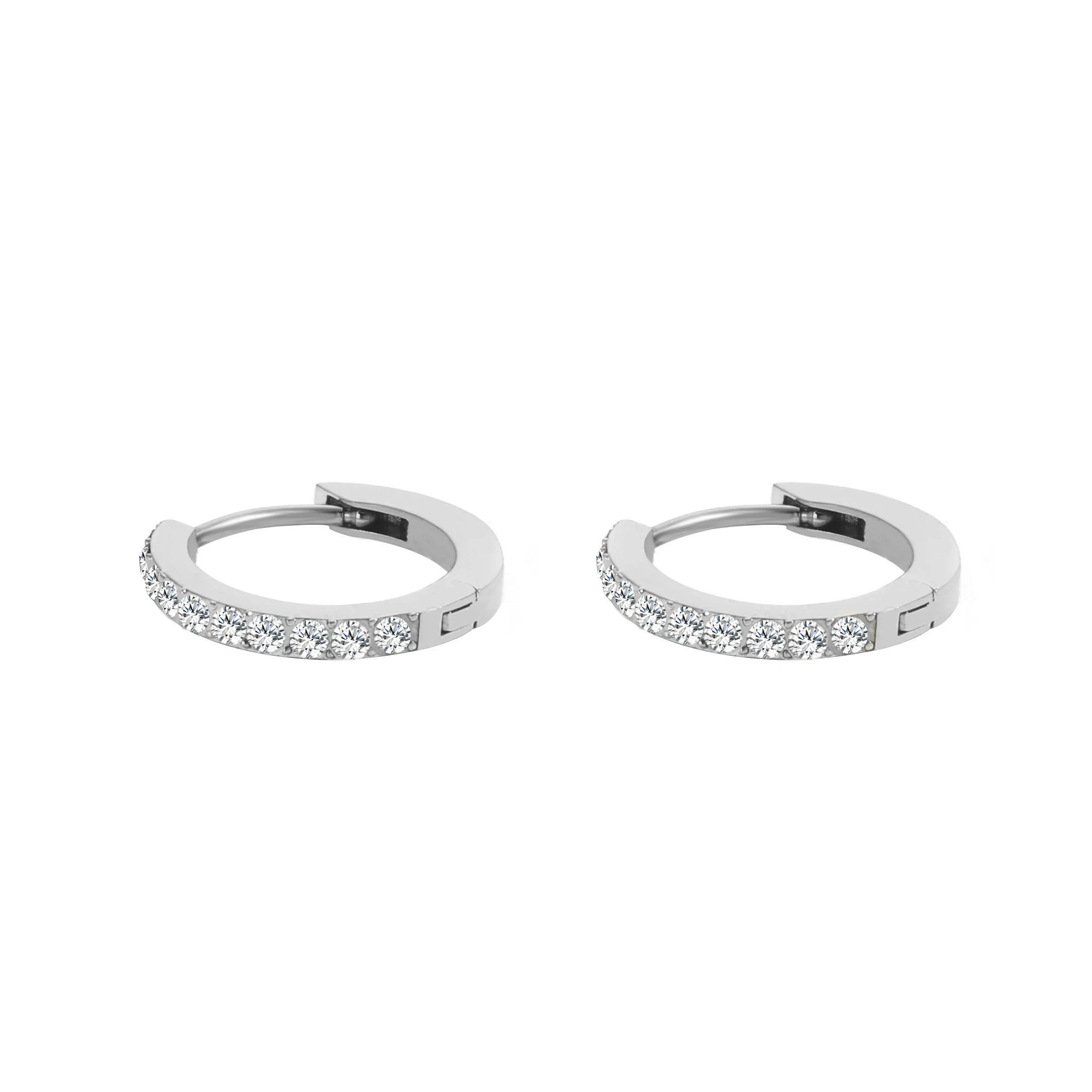 14K Gold Plated Birthstone Hoop Earrings , Stainless Steel CZ Stone Circle Hoops