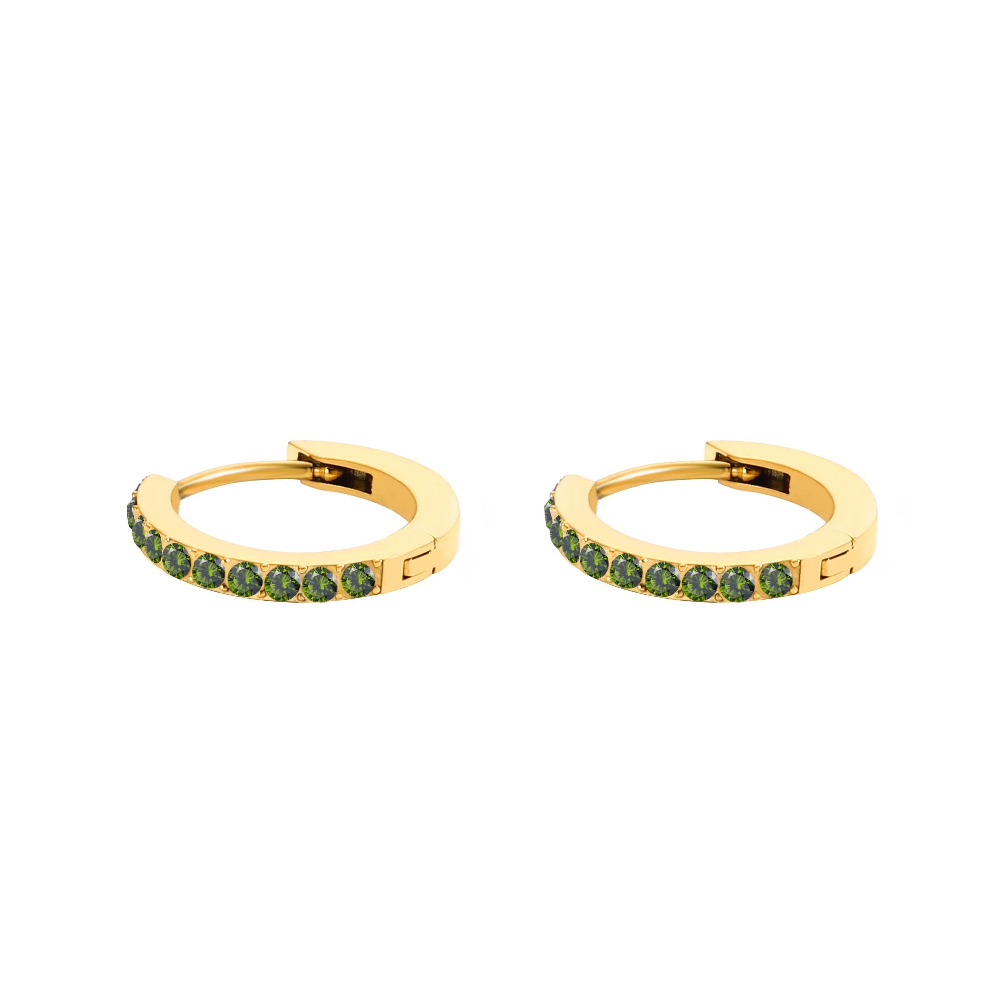 14K Gold Plated Birthstone Hoop Earrings , Stainless Steel CZ Stone Circle Hoops