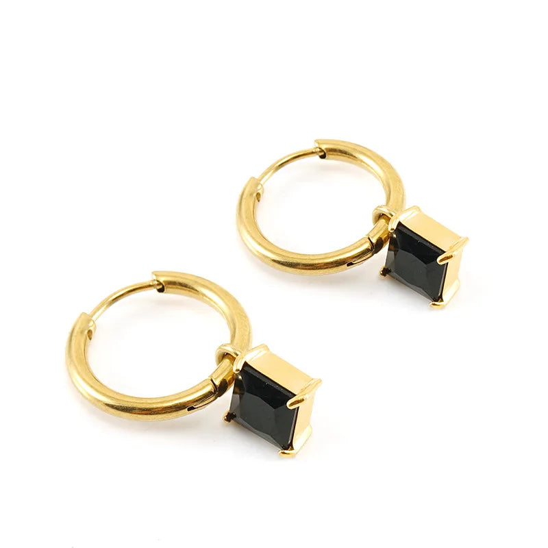 PVD Gold Plated Stainless Steel Zircon Stud Hoop Earrings , Heart and Teardrop Shape Earrings