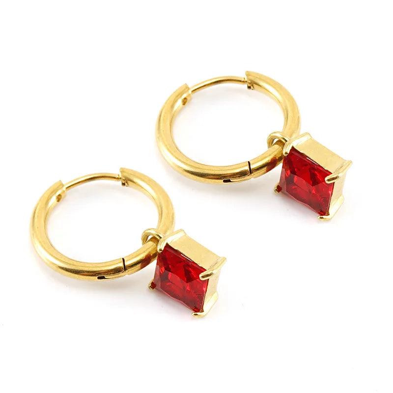 PVD Gold Plated Stainless Steel Zircon Stud Hoop Earrings , Heart and Teardrop Shape Earrings