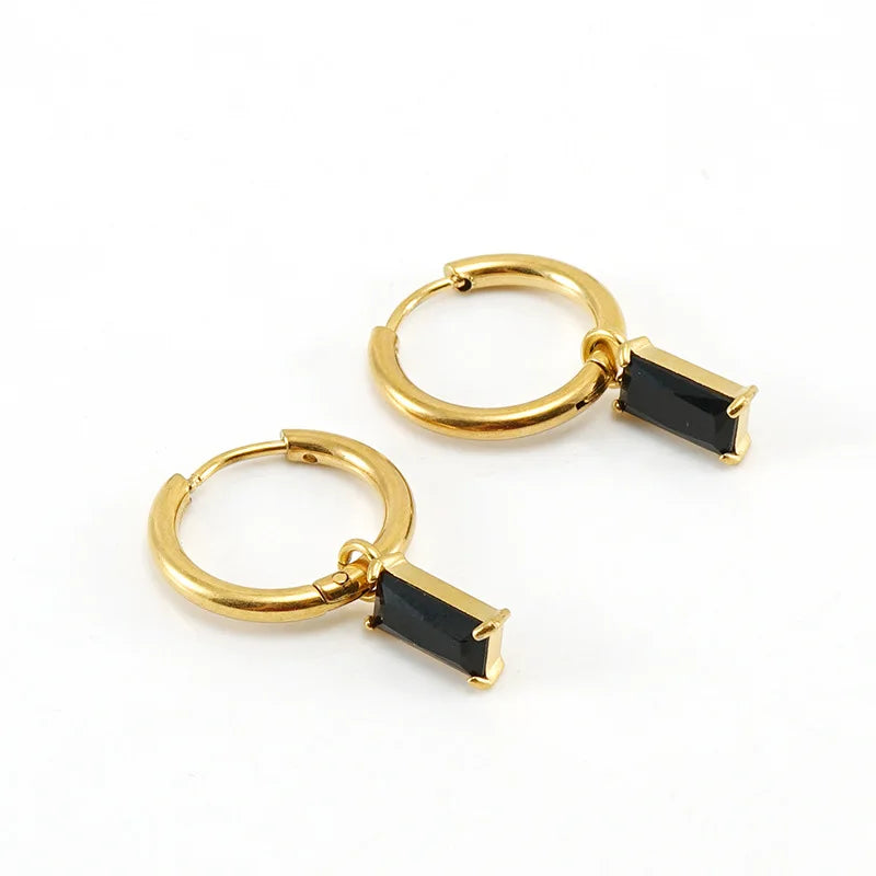 PVD Gold Plated Stainless Steel Zircon Stud Hoop Earrings , Heart and Teardrop Shape Earrings