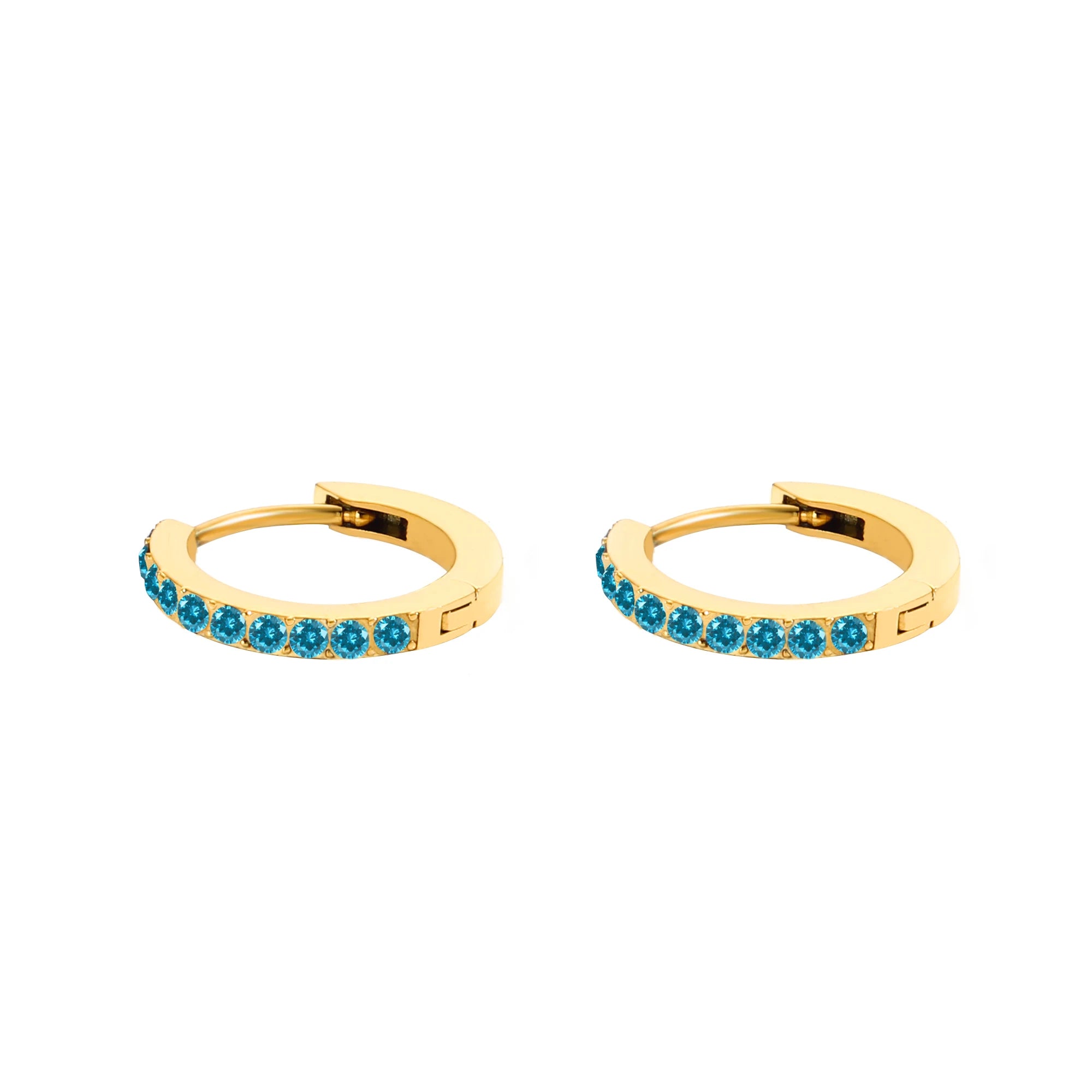 14K Gold Plated Birthstone Hoop Earrings , Stainless Steel CZ Stone Circle Hoops