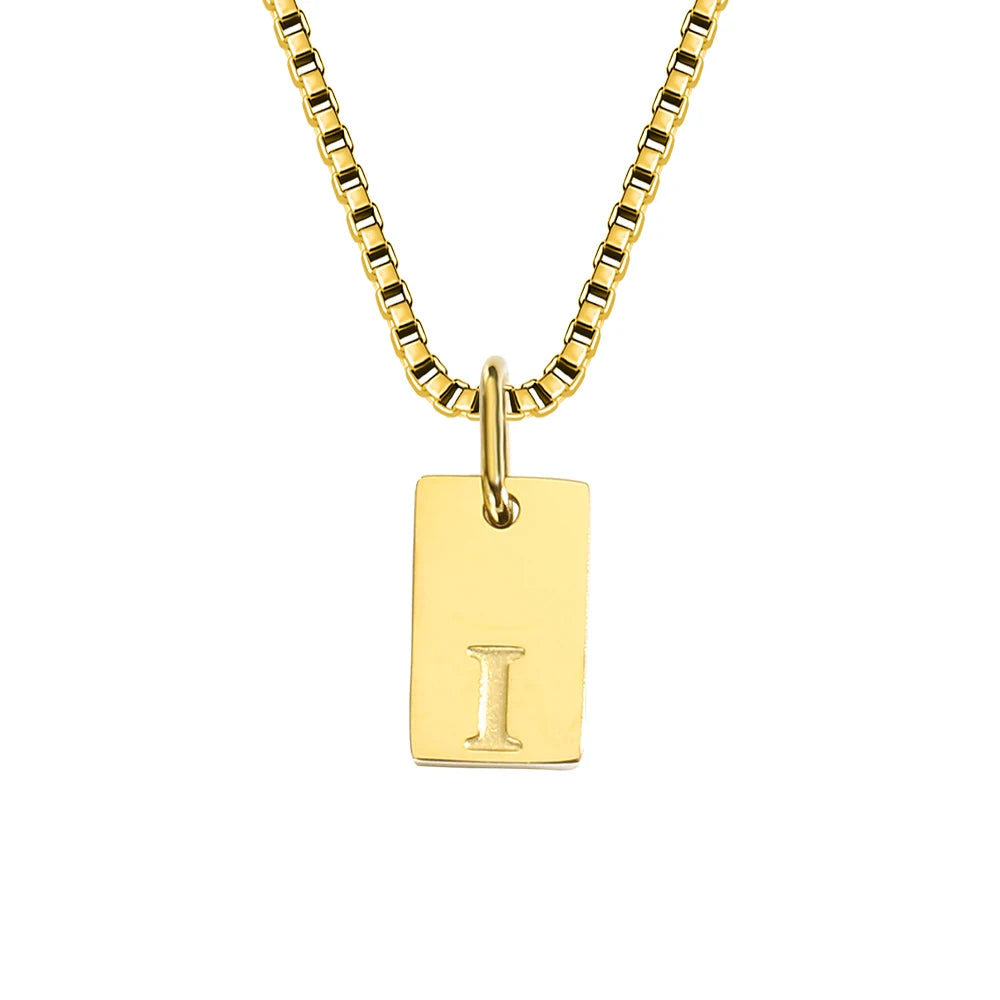 14K Gold Initial Pendant Necklace, Stainless Steel