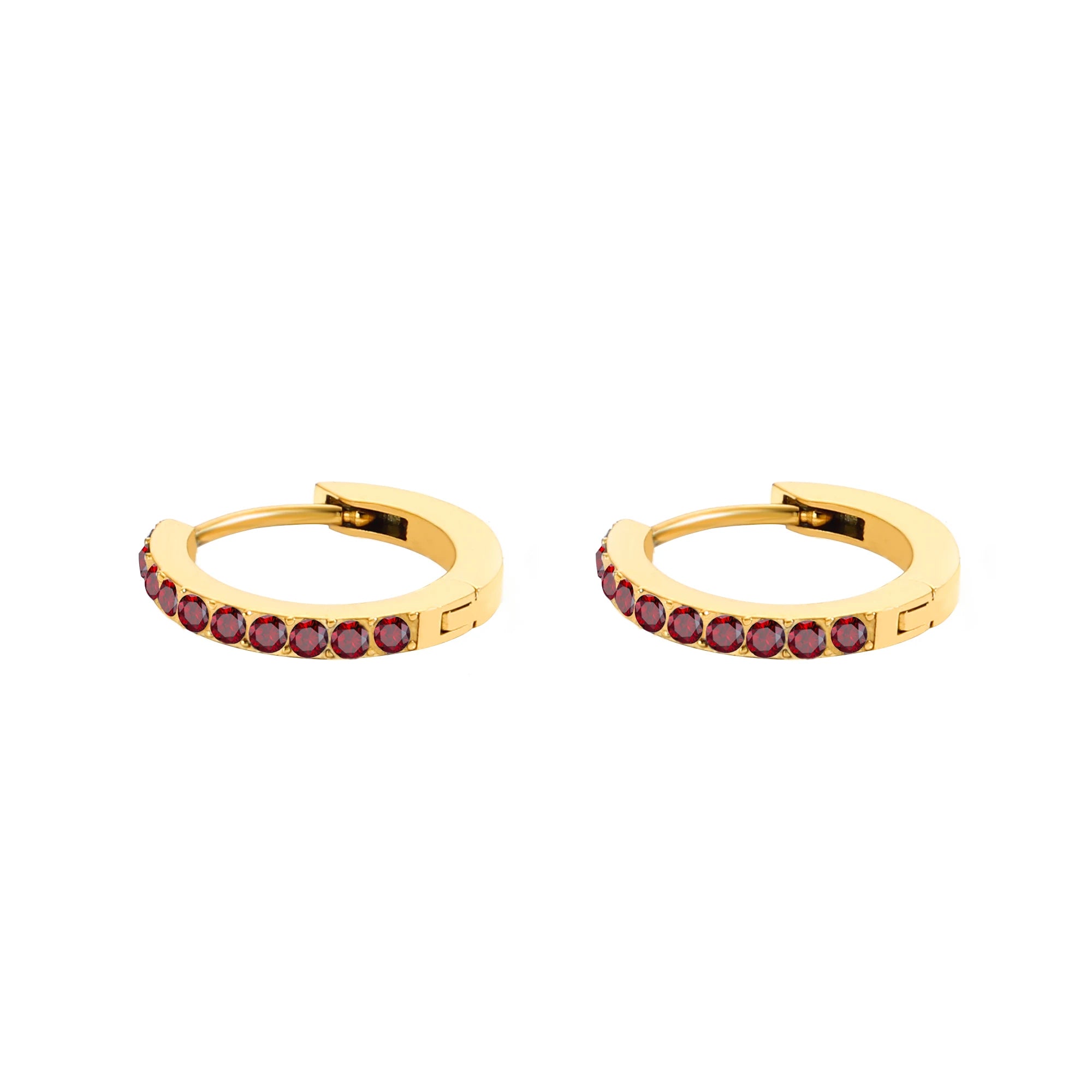 14K Gold Plated Birthstone Hoop Earrings , Stainless Steel CZ Stone Circle Hoops