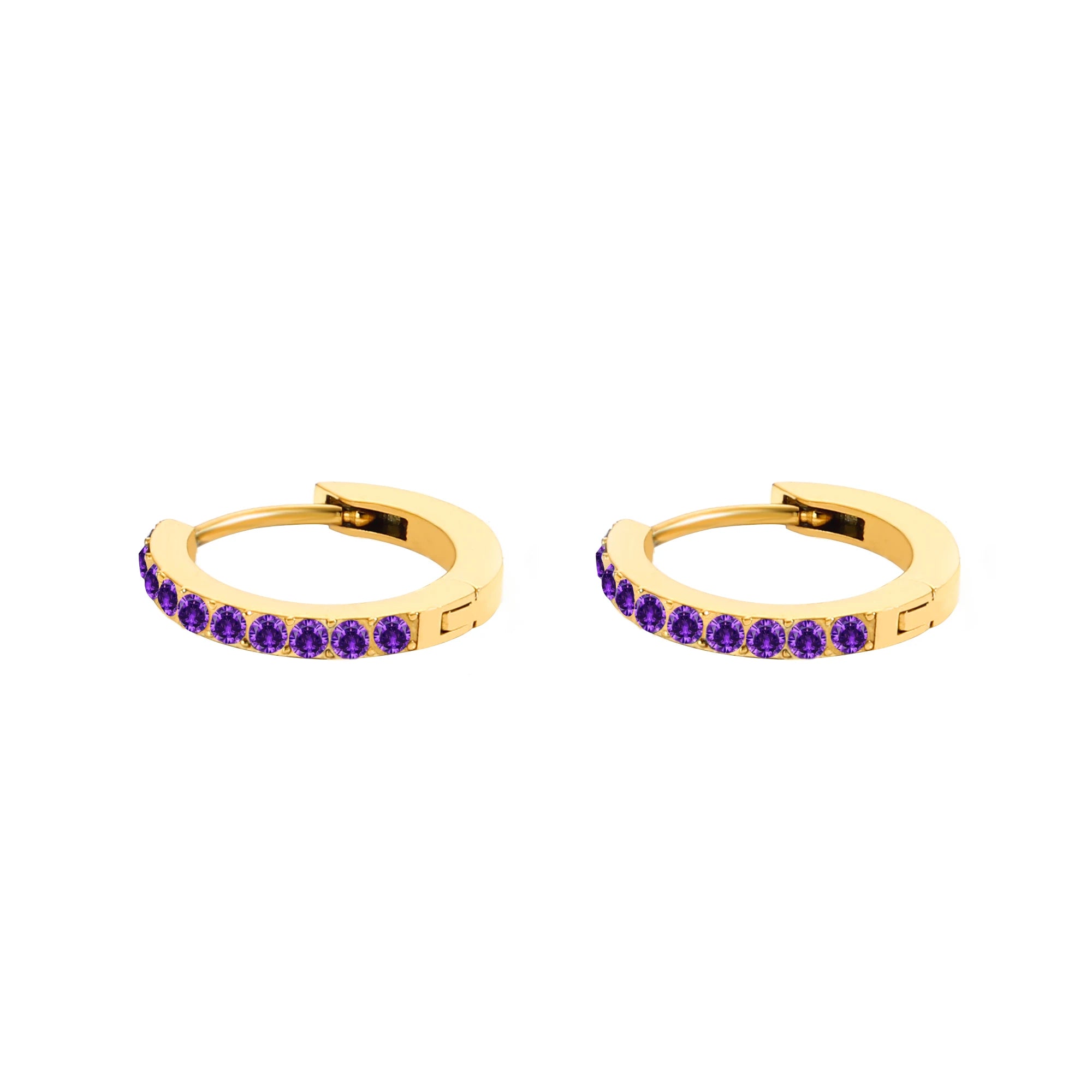 14K Gold Plated Birthstone Hoop Earrings , Stainless Steel CZ Stone Circle Hoops