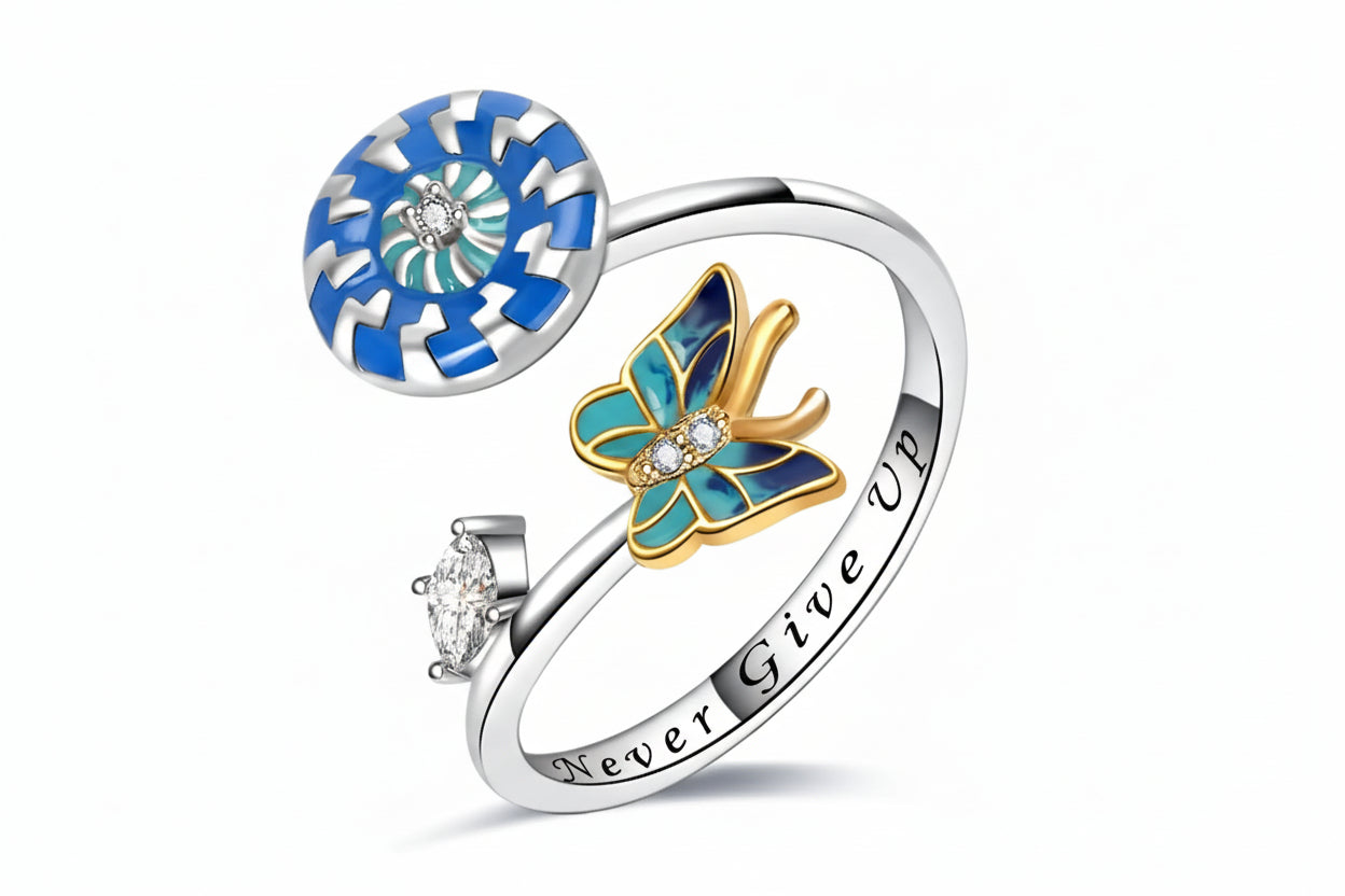 925 sterling silver evil eye yin yang adjustable anxiety ring with fidget spinner design for women