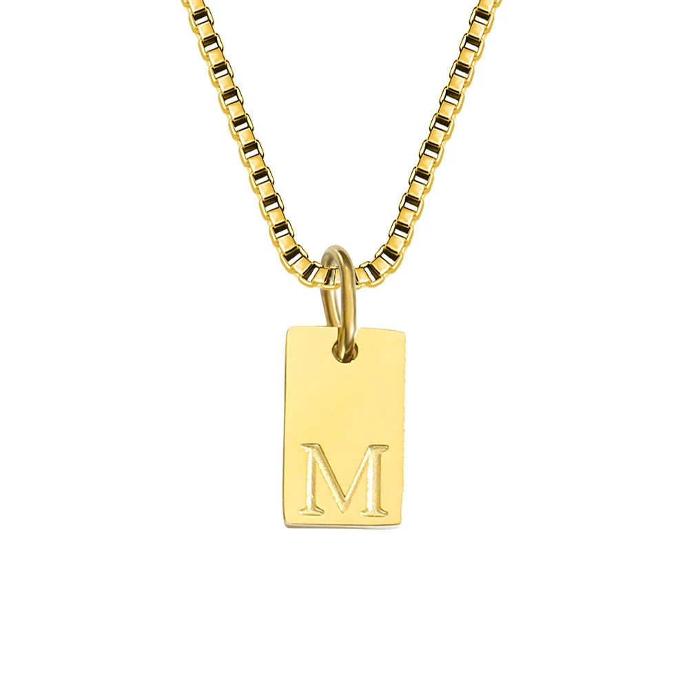 14K Gold Initial Pendant Necklace, Stainless Steel
