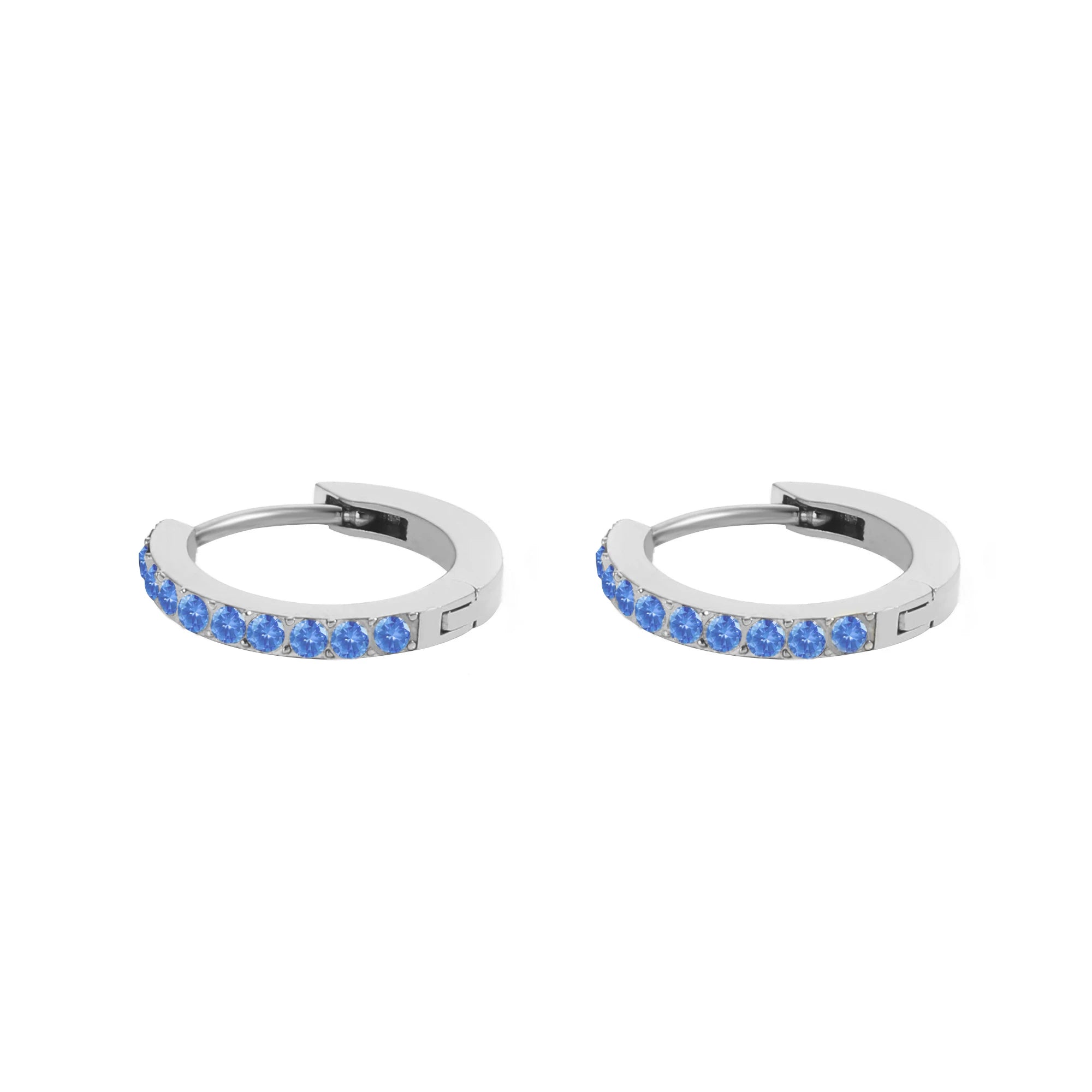 14K Gold Plated Birthstone Hoop Earrings , Stainless Steel CZ Stone Circle Hoops
