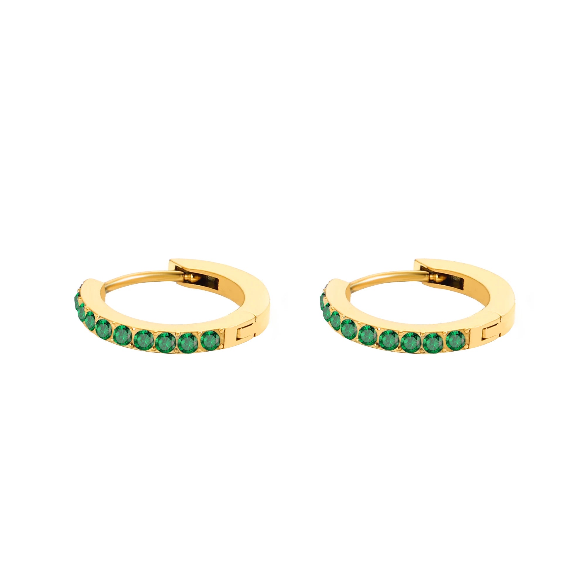 14K Gold Plated Birthstone Hoop Earrings , Stainless Steel CZ Stone Circle Hoops