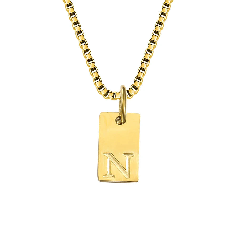 14K Gold Initial Pendant Necklace, Stainless Steel