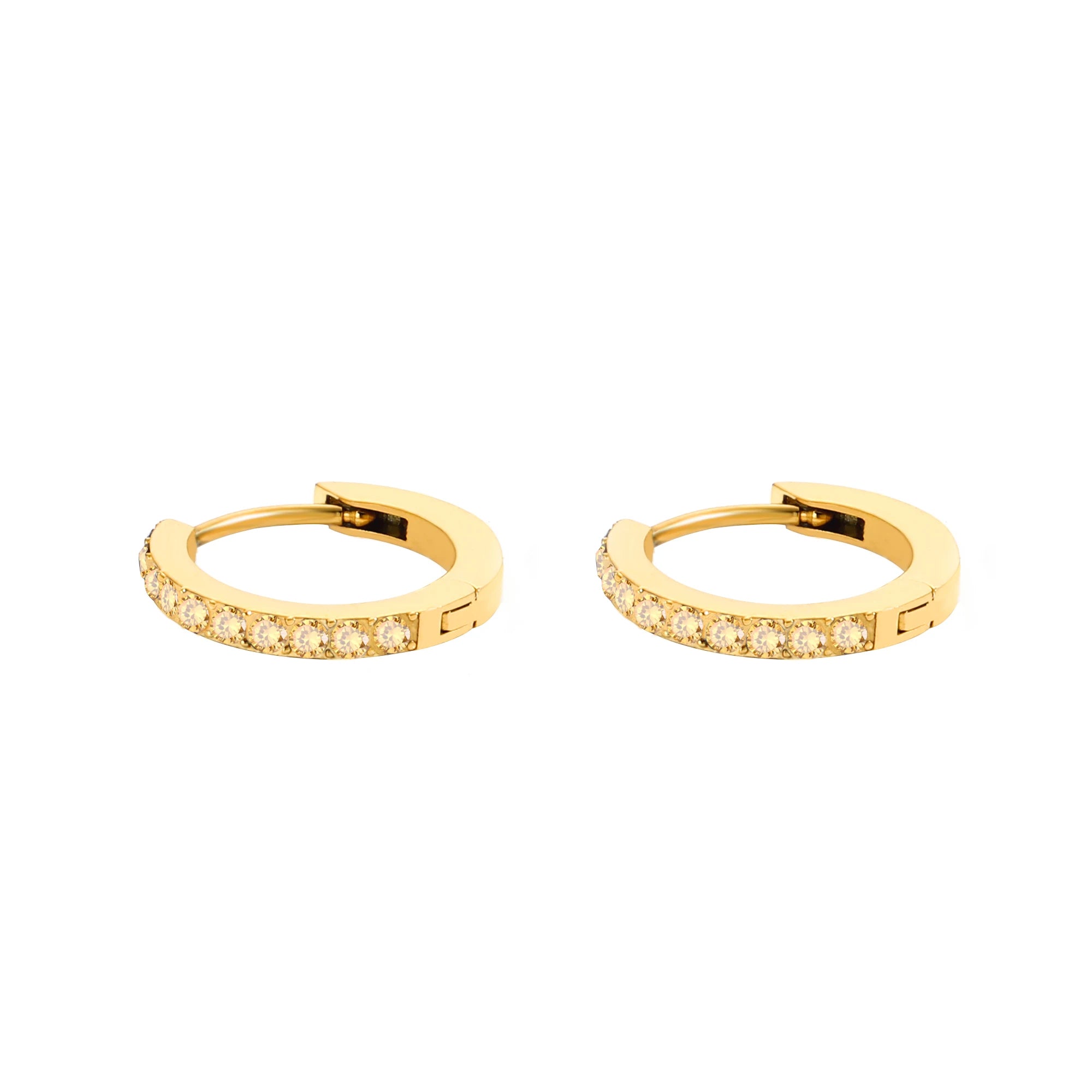 14K Gold Plated Birthstone Hoop Earrings , Stainless Steel CZ Stone Circle Hoops