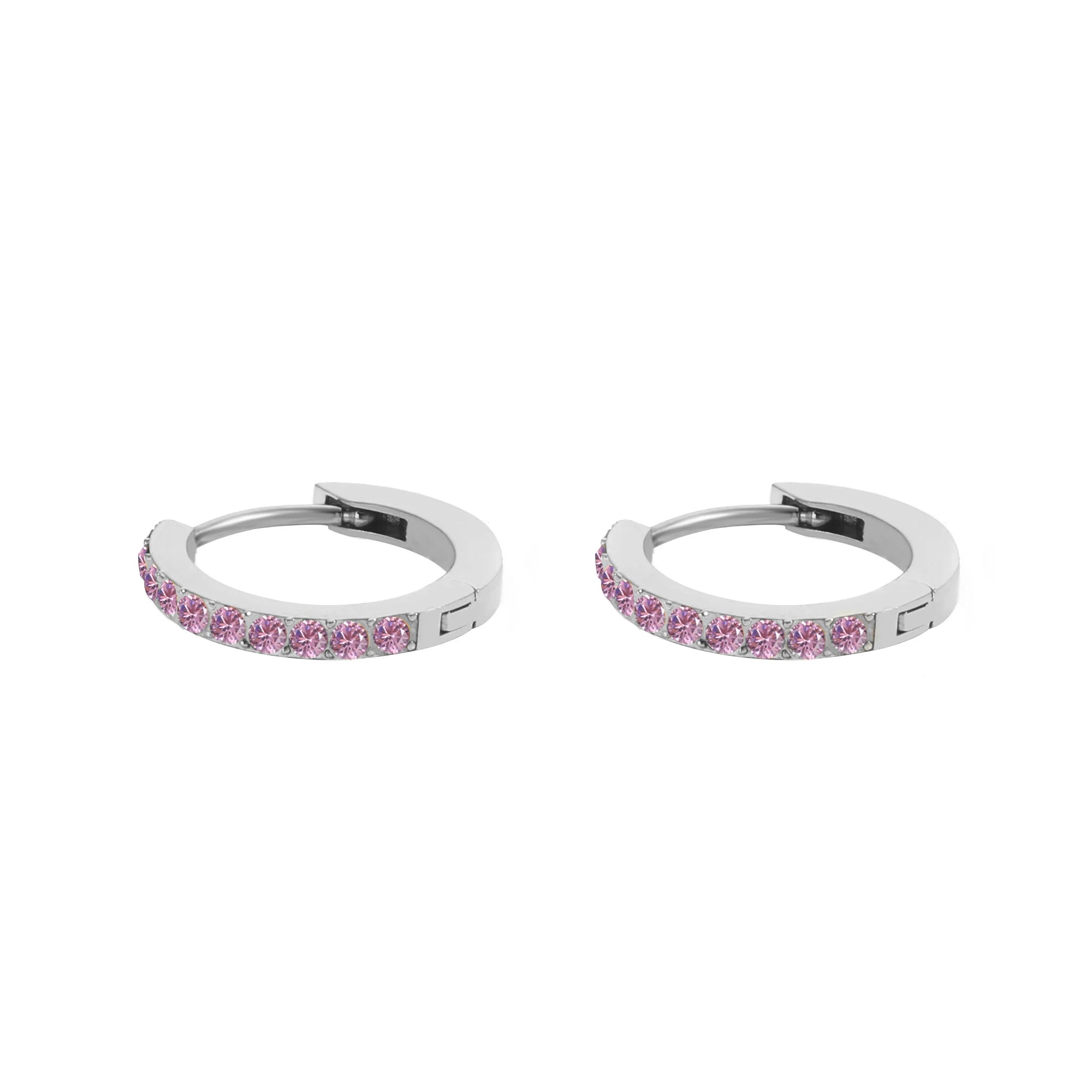 14K Gold Plated Birthstone Hoop Earrings , Stainless Steel CZ Stone Circle Hoops