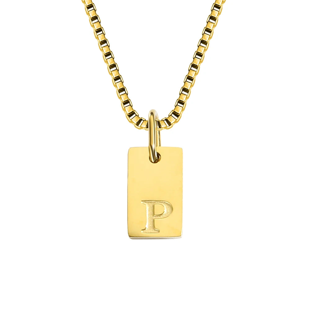 14K Gold Initial Pendant Necklace, Stainless Steel